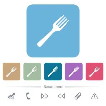 Single fork flat icons on color rounded square backgrounds Illustrazione stock