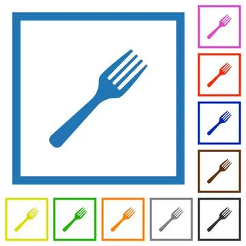 Single fork solid flat framed icons Illustrazione stock