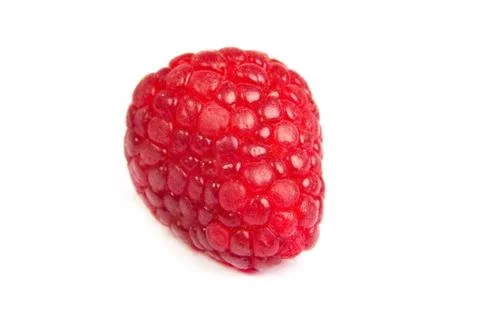 Single fresh raspberry, isolated on  white. Close up macro shot Foto stock