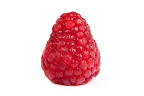 Single fresh raspberry, isolated on  white. Close up macro shot Foto stock