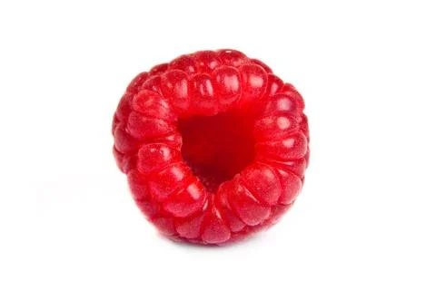 Single fresh raspberry, isolated on  white. Close up macro shot Foto stock