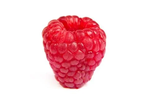 Single fresh raspberry, isolated on  white. Close up macro shot Foto stock
