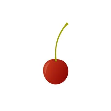 Single fresh red cherry with green stem isolated on white background Stock Illustration