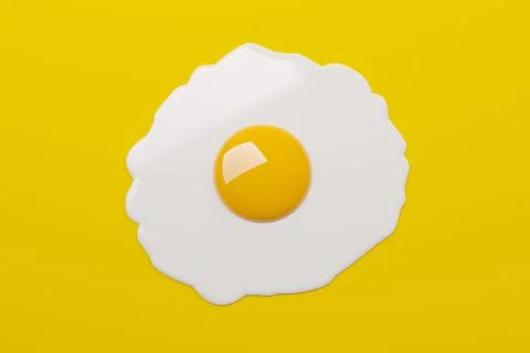 Single fried egg on yellow background flat lay top view from above, food, die Ilustração Stock