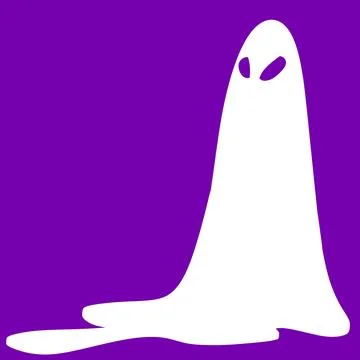Single Friendly White Halloween Ghost on Purple Background Stock Illustration