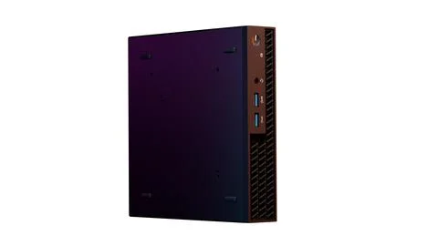 Single futuristic server tower with purple lighting isolated on white Illustrazione stock