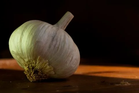 Single Garlic Bulb on Work Surface Stock Photos