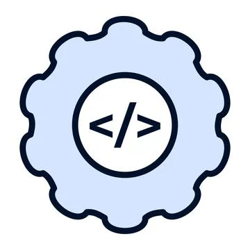 Single gear icon featuring coding symbols on white background Stock Illustration