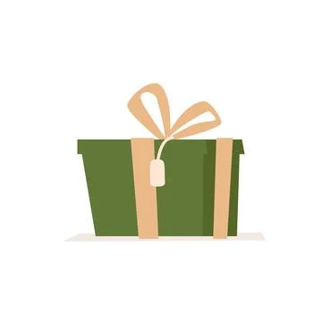 Single giftbox vector illustration. Green square present with yellow ribbon.. Stock Illustration
