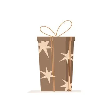 Single giftbox vector illustration. Grey present with stars flat design isola Stock Illustration