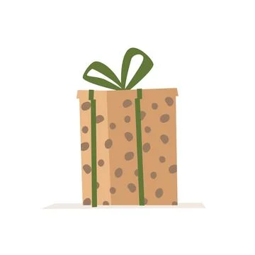 Single giftbox vector illustration. Square present with green ribbon bow fl.. Stock Illustration