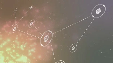 Single globe node appearing, nodes forming and linking, cluster expanding to Video stock 334352071