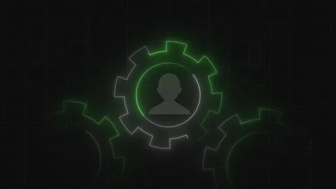 Single glowing green gear on dark grid. Single glowing green gear tech. Sin.. Stock Footage 337021394