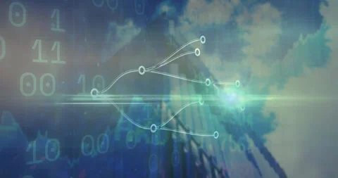 Single glowing node appearing left initiating lines connecting central node and Stock Footage 310324536