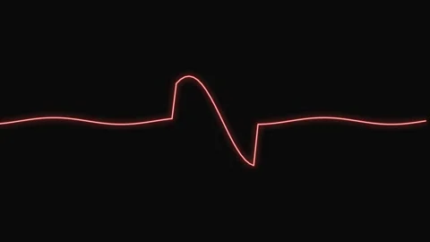 A single glowing red pulse wave isolated against a deep black background Video stock 335118042