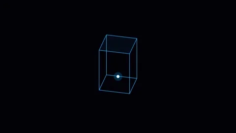 A single glowing white point centered inside a transparent blue wireframe box Stock Footage 338310034
