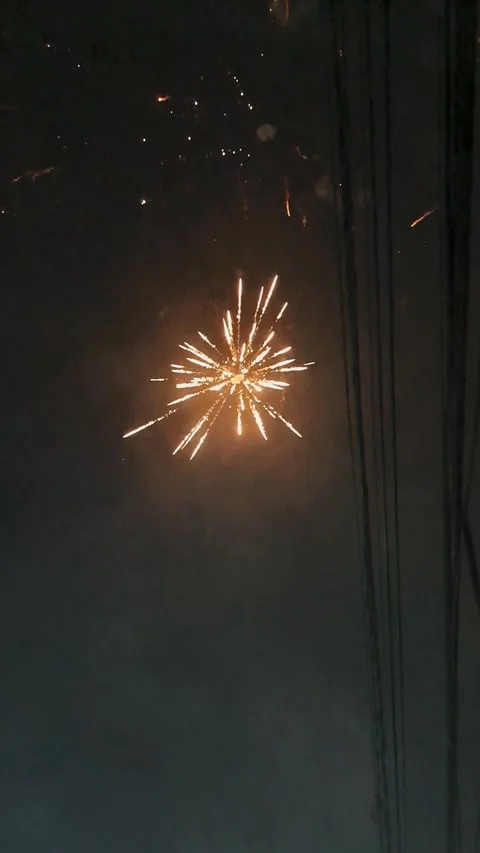Single Gold Firework Bursting at Night Stock Footage 331417924