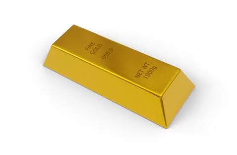 Single gold ingot or bar over white background - precious metal or money inve Stock Illustration