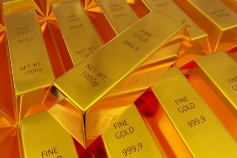 Single gold ingot on rows of shiny gold ingots or bars background - essential 스톡 일러스트
