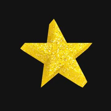 Single golden 3d star shine on black background Stock Illustration