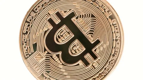 Single golden bitcoin isolated on white background Stock Footage 168889190