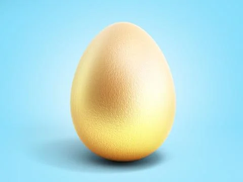 Single golden egg 3d render on blue gradient background Stock Illustration