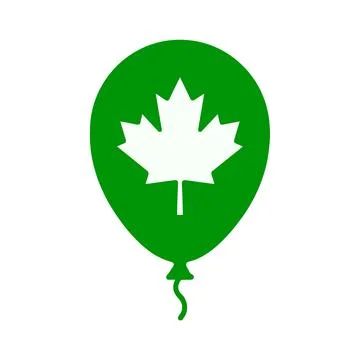 A single green balloon featuring a white maple leaf symbol in the center on.. Stock Illustration