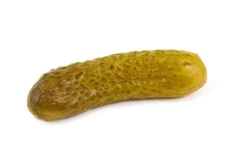 Single green pickle on white background Stock Photos