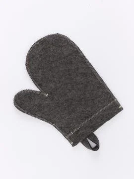 Single grey felt sauna mitten alone view Stock Photos