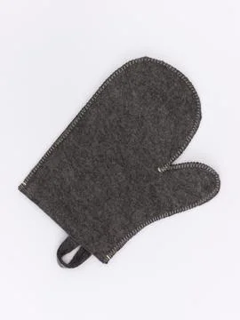 Single grey felt sauna mitten alone angle Stock Photos