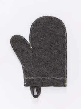 Single grey felt sauna mitten alone detail Stock Photos