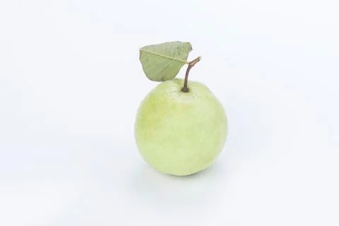 A single guava with leaf isolated on white Stock Photos