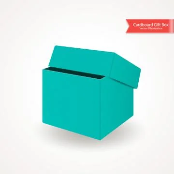 Single half open cardboard green blue box. Front view. Package isolated on white Stock Illustration