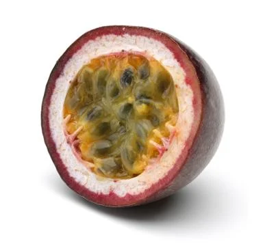Single half passion fruit isolated on white Stock Photos