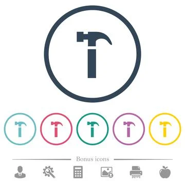 Single hammer flat color icons in round outlines Stock Illustration
