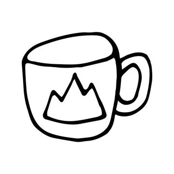 Single hand drawn cup of coffee, chocolate, cocoa, americano or Stock Illustration