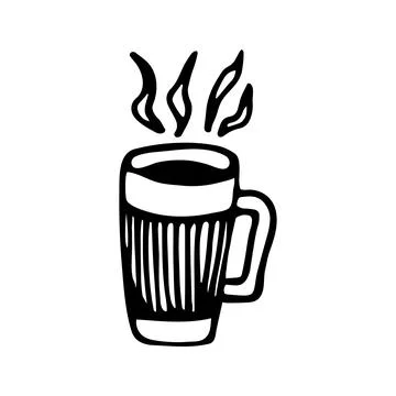 Single hand drawn cup of coffee, chocolate, cocoa, americano or Illustrazione stock