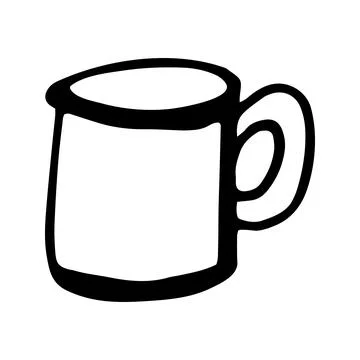 Single hand drawn cup of coffee, chocolate, cocoa, americano or Stock Illustration