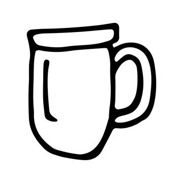 Single hand drawn cup of coffee, chocolate, cocoa, americano or Stock Illustration