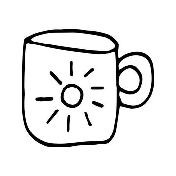Single hand drawn cup of coffee, chocolate, cocoa, americano or Stock Illustration