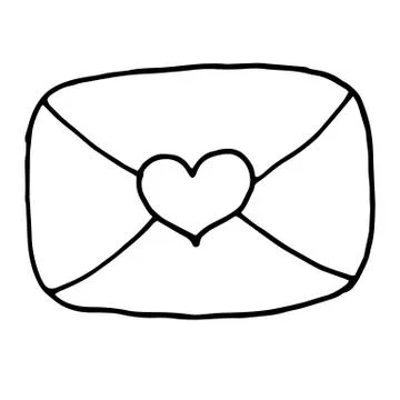 Single hand drawn envelope with a love message. In doodle style, black outline Stock Illustration
