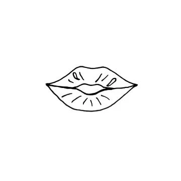 Single hand drawn lips, Isolated on white background. Stockillustratie