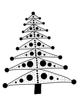 Single hand drawn new year fir tree. Doodle illustration for patterns, winter Stock Illustration