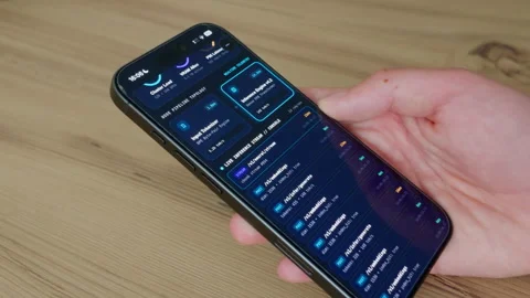 Single Hand Scrolling AI Server Infrastructure Dashboard on Smartphone Stock Footage 347681874