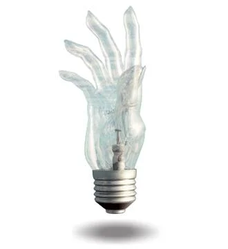 Single hand shaped light bulb Stock Illustration