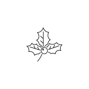 Single holly leaf with berries line art icon Stock Illustration