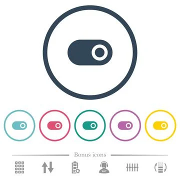 Single horizontal toggle flat color icons in round outlines Illustrazione stock