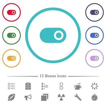 Single horizontal toggle flat color icons in circle shape outlines 스톡 일러스트