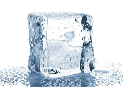 Single ice cube with water drops Stock Photos