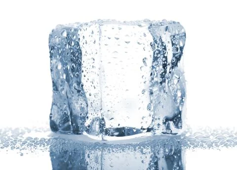 Single ice cube with water drops Stock Photos